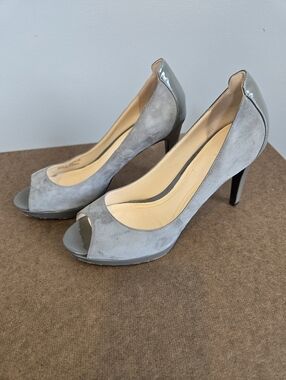 Cole Haan Grey Suede Peep-Toe High Heels - Women's Dress Pumps